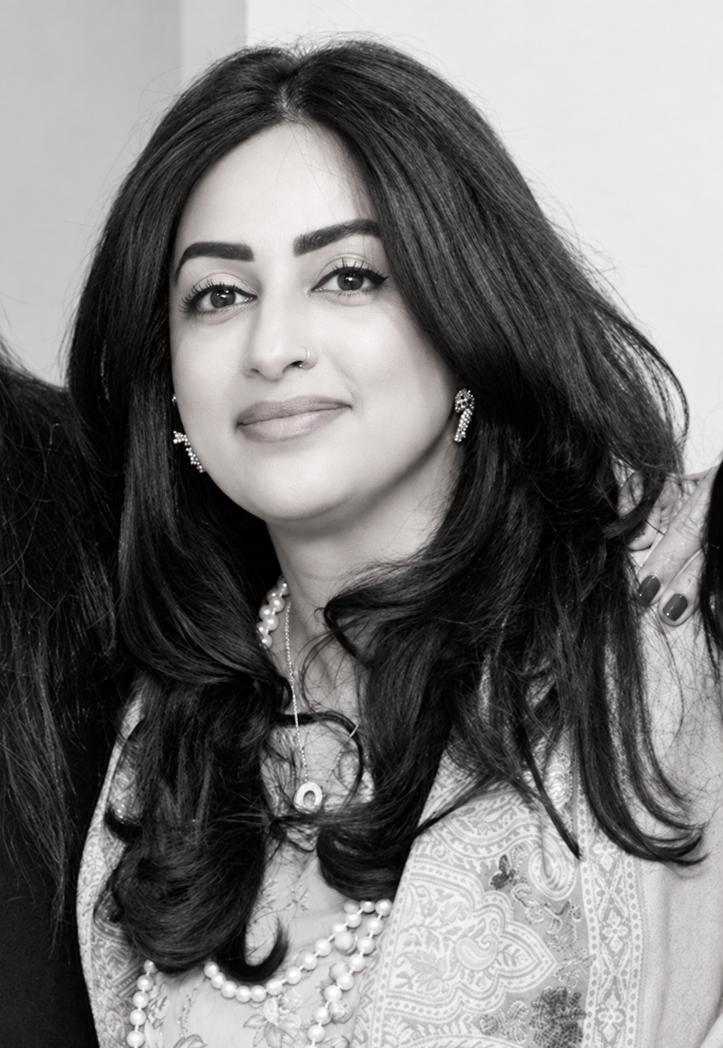 Black-and-white portrait of Amal Khan